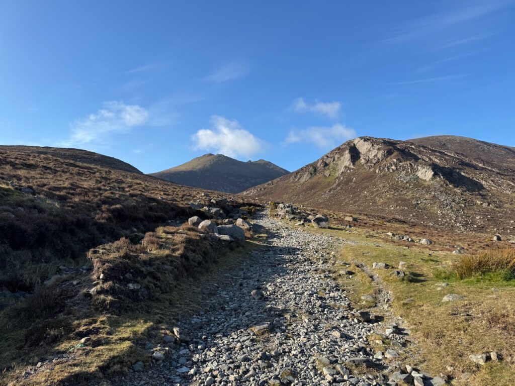 Looking towards Hare’s Gap and Slieve Bearnagh from Trassey Track in the Mourne Mountains.
