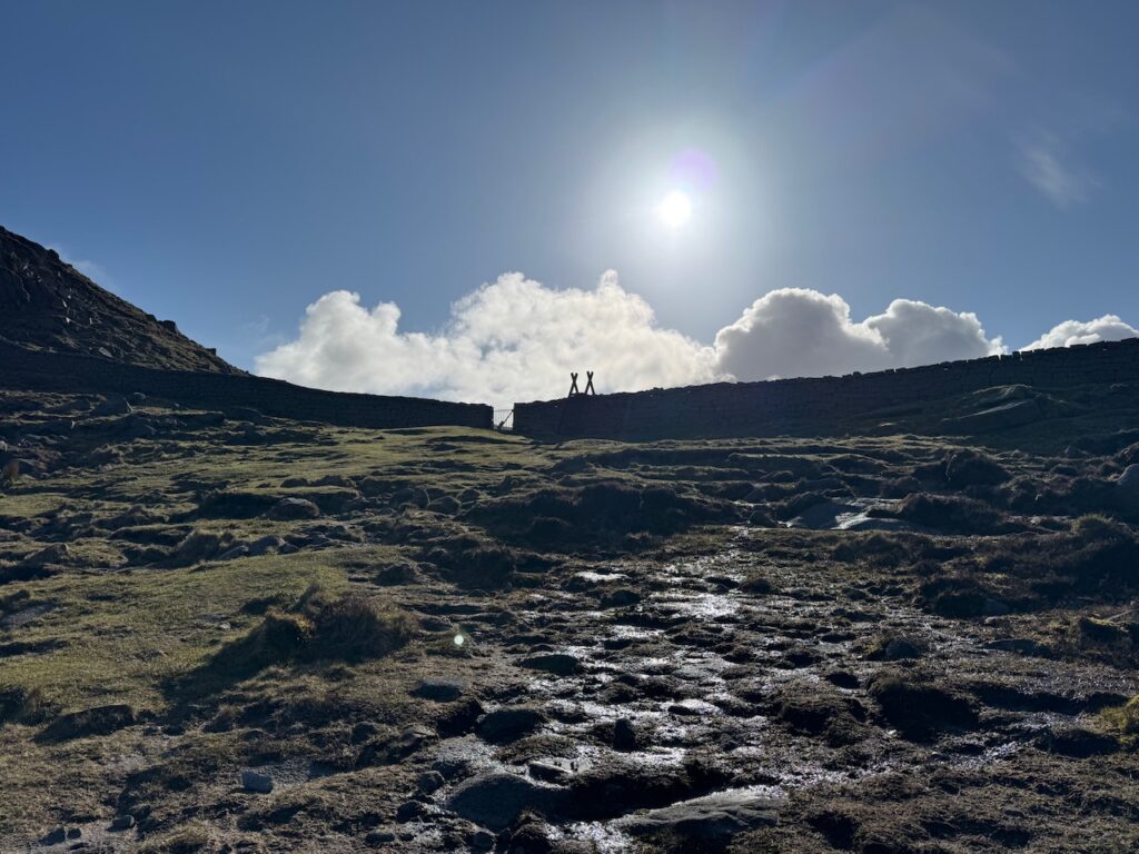 Stile over the Mourne Wall at Hare’s Gap before the climb to Slieve Bearnagh.