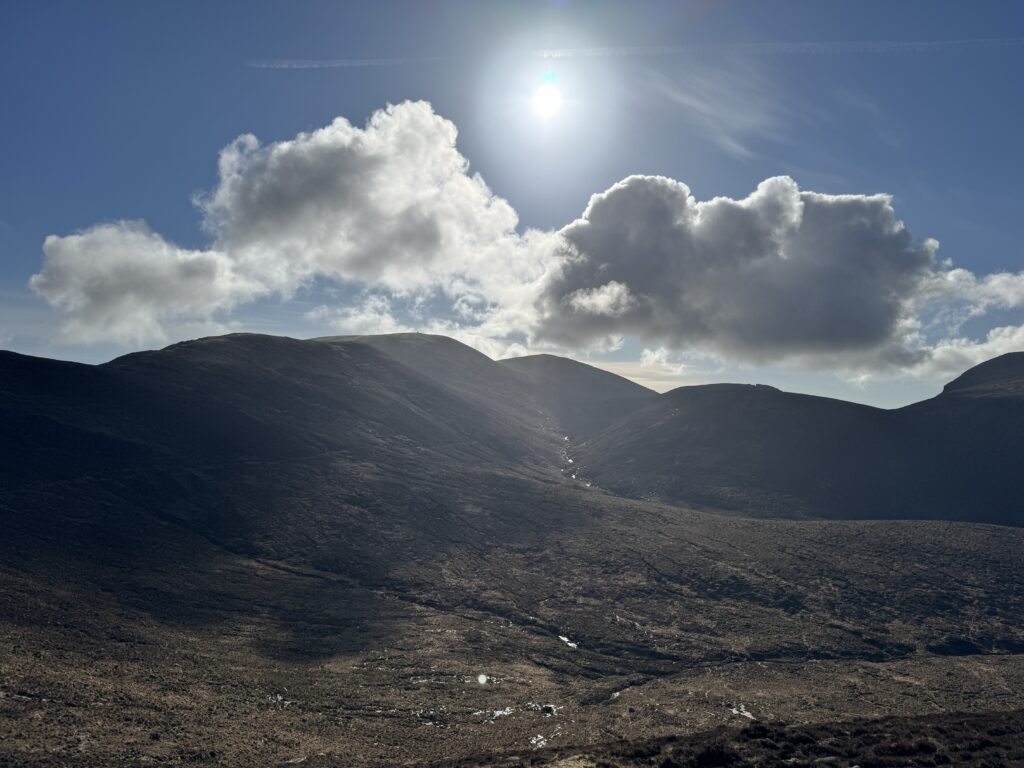 Views across the Mourne Mountains from Hare’s Gap on the Slieve Bearnagh Hike.