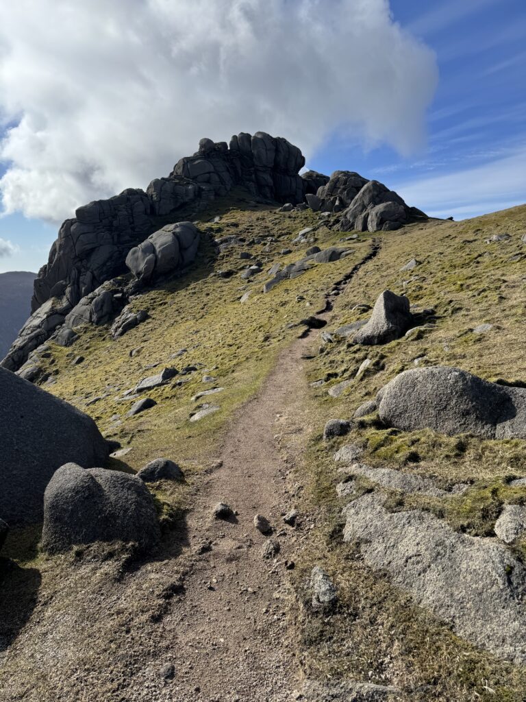 The path leading to the distinctive granite tors at the summit of Slieve Bearnagh.