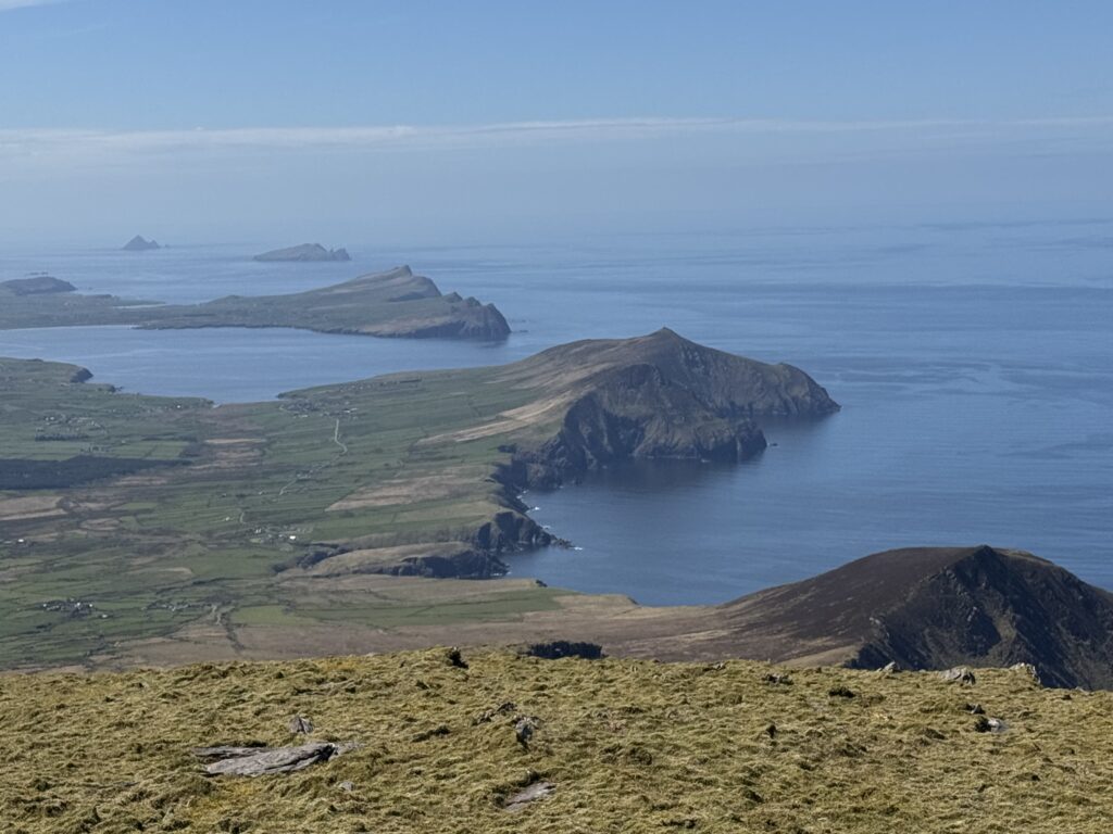View of the Three Sisters stretching into the Atlantic from the Masatiompan and Sauce Creek walk on the Dingle Peninsula.
